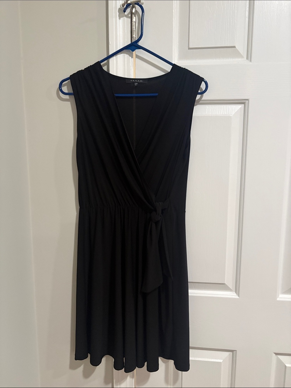 Tahari Sleeveless Black Faux Wrap Dress